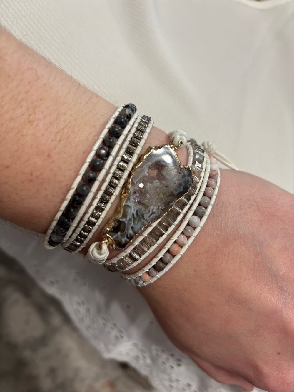 Stone & Bead Multi-Strand Wrap Bracelet in Neutral Tones
